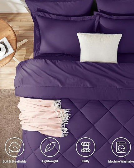 CozyLux Full Size Comforter Sets Purple - 7 Pieces Bed in a Bag Full, Luxury Soft Bed Set for All Seasons, Bedding Set with Down Alternative Comforter, Sheets, Pillowcases & Shams