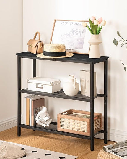 HOOBRO 29.5" Narrow Console Table, 3-Tier Entryway Table, Thin Sofa Table with Shelves, Side Table, Display Table, for Hallway, Entrance, Living Room, Bedroom, Black BB73XG01