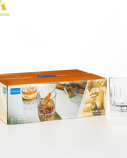LEMONSODA Premium Double Rock Old Fashioned Whiskey Glass Tumbler - Set of 6-12oz - Perfect for Scotch, Whiskey, Cocktails, Bourbon and Cognac - For Gifts, Parties - (Lines)