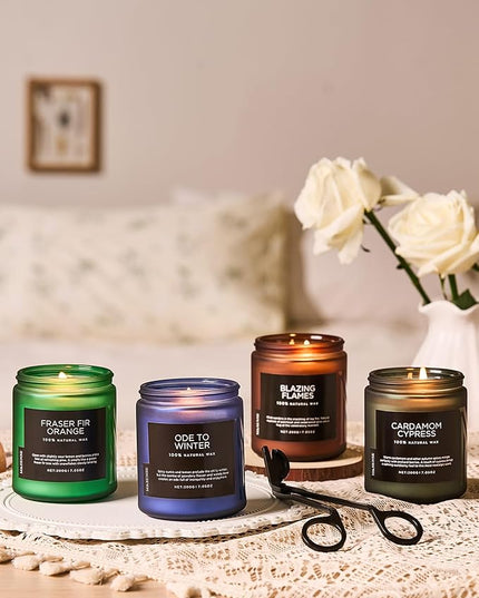 M&SENSE Blazing Flames Scent with Log Fire, Natural Soy Wax Slow Burning Candle for Home Decor, Cedarwood &Cade Scented 7.05oz 50 Hours Burn Cotton Wick Gifts for Celebration Holiday