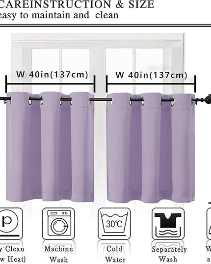 Simplebrand Lilac Short Kitchen Curtains 24 Inch Length 2 Panels Set, Small Windows Room Darkening Curtain for Bathroom, Cabinet, Basement, RV Camper, Thermal Insulated Short Drapes, 40 x 24 Inch