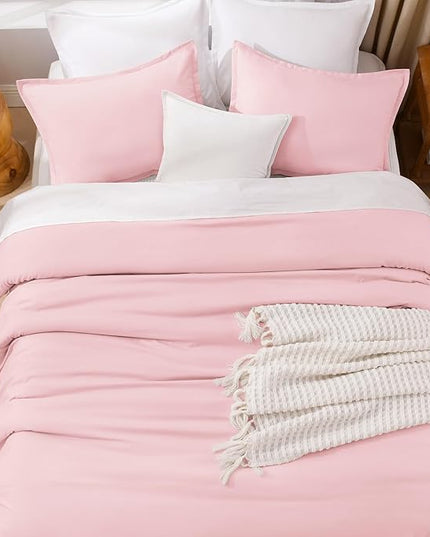 Litanika Comforters Pink Super King Plus Size, 3 Pieces Lightweight Solid Bedding Set & Collections, All Season Fluffy Bed Set (128x120In Comforter & 2 Pillowcases)