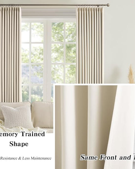KEQIAOSUOCAI Large Pletaed Curtains 126 Inches Long,(Each 40x2 Panel 80 Widex126 Tall Cream Beige) Extra Length Burg Heat&Cold Blocking Black Out Curtains for Dining Room