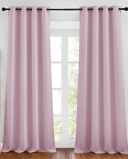 NICETOWN Baby Pink Room Darkening Bedroom Curtains 96 inches Long, Grommet Thermal Insulated Room Darkening Window Treatments Sound Reducing for Living Room, W46 x L96, 2 Panels