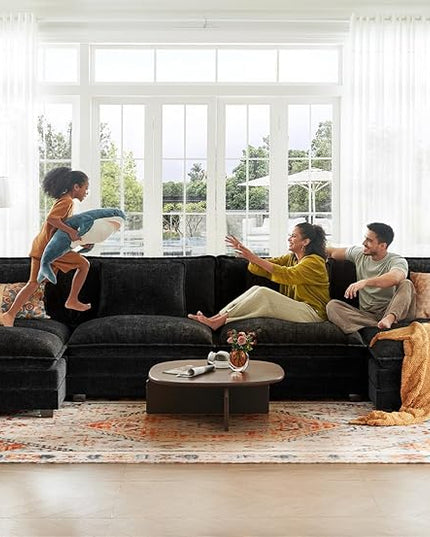 ELUCHANG 150" Modular Sectional Sofa, Comfy Deep Seat Cloud Couch, 6 Seater U Shaped Modern Sofa with Removable Cover for Living Room, Apartment, DIY Combination, Chenille Black