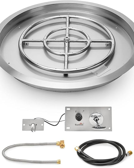 Stanbroil 19 InchDrop-in Round Fire Pit Kit with Spark Ignition,304 Stainless Steel Gas Fire Pit for Outdoor DIY Firepit - Natural Gas Version