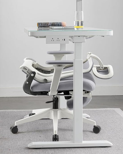 Foldable Office Chair with Foot Rest, Ergonomic Office Chair with Adjustable Lumbar Support, Headrest, Armrest, Home Office Desk Chairs for Space Saving, Grey
