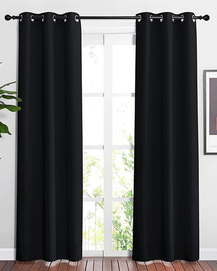 NICETOWN Living Room Curtains 84 inch Length 2 Panels Set - Blackout Thermal Insulated Window Treatment Solid Grommet Room Darkening for Bedroom/Home Office (Black, W37 x L84)