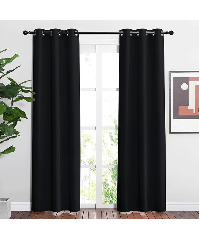 NICETOWN Living Room Curtains 84 inch Length 2 Panels Set - Blackout Thermal Insulated Window Treatment Solid Grommet Room Darkening for Bedroom/Home Office (Black, W37 x L84)