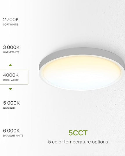 ASD LED 12" Round Flush Mount Ceiling Light Fixture, Low Profile Surface Lighting | 5CCT, Dimmable, Ultra-Thin, ETL Listed | 24W 2000LM 2700-6000K 100-277V | Kitchen, Hallway Lamp | White, 12 Pack