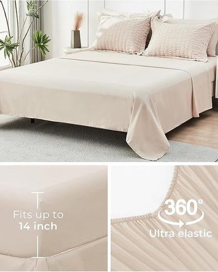 HYMOKEGE Beige Queen Comforter Set Seersucker 7 Pieces, All Season Luxury Bed in a Bag for Bedroom, Bedding Set with Comforters, Sheets, Pillowcases & Shams