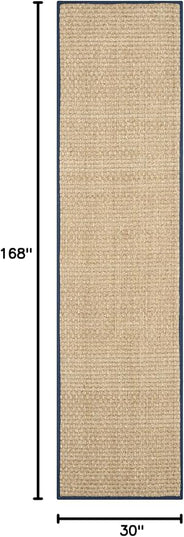 SAFAVIEH Natural Fiber Collection Runner Rug - 2'6" x 14', Natural & Blue, Seagrass, Basketweave Pattern with Border (NF114E)