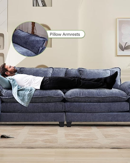 86" Modular Sectional Sofa, Comfy Cloud Couch Sectional Sofa, Chenille Sofa Sleeper Deep Seat Sofa with Throw Pillows for Living Room (Blue, 86"- Loveseat)