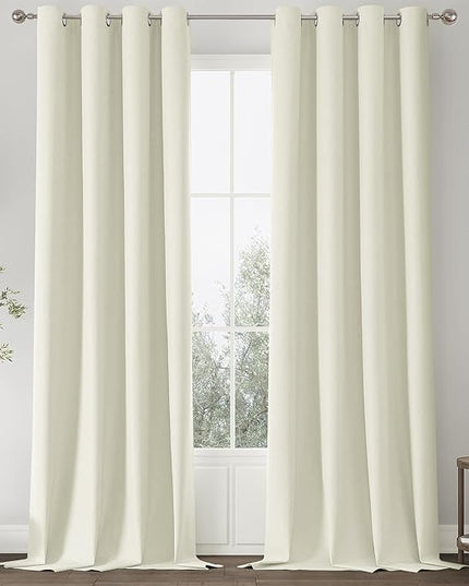 ChrisDowa 100% Blackout Iovry Solid Curtains 108 Inches Long 2 Panels for Bedroom Living Room,Farmhouse Room Darkening Thermal Insulated Soundproof Grommet Top Window Treatment Drapes,52x108