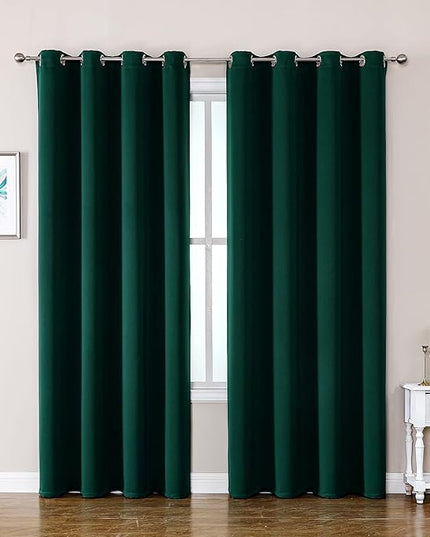 ChrisDowa Grommet Blackout Curtains for Bedroom and Living Room - 2 Panels Set Thermal Insulated Room Darkening Curtains (Forest Green, 52W x 72L)