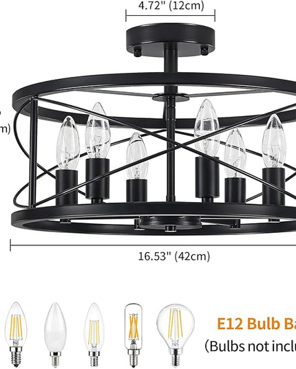TOULMJ 6-Light Black Semi Flush Mount Ceiling Light, 16.53'' Modern Entryway Light Fixtures, Farmhouse Light Fixtures Ceiling Lamp for Kitchen Island Laundry Hallway Dining Room