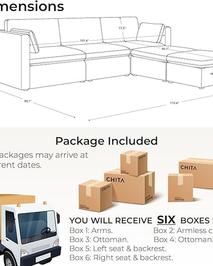 CHITA Oversized Modular Cloud Sectional Fabric Sofa Set, FSC Certified U Shaped Couch Reversible Chaise Modular Sectional,112 inch Width,5 Seat Modular Sofa Includes 2 Storage Ottomans, Moss Green