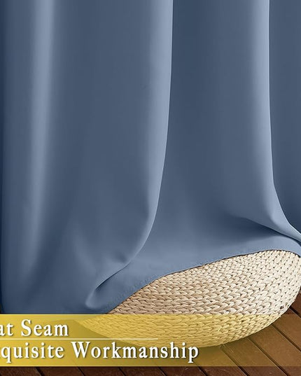 NICETOWN Blackout Stone Blue Curtain for Sliding Door, Grommet Room Divider French Door Curtain Wide Window Treatment Sound Reducing Thermal Drapes for Bedroom/Living Room (1 Panel, W80 x L95)