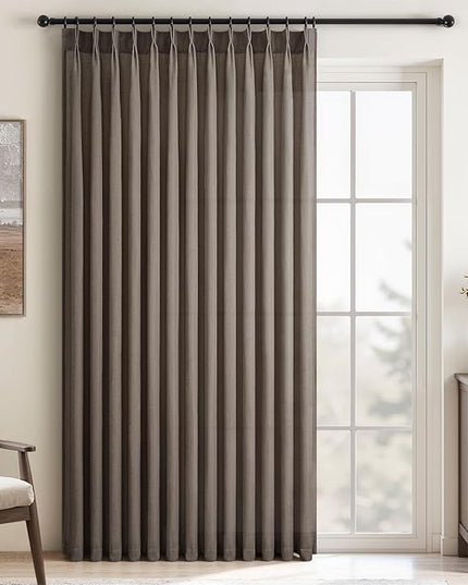 Topfinel 105 Inches Long Pinch Pleated Semi Sheer Curtains,Burlywood Blended Light Filtering Window Curtains 105 Length for Living Room Bedroom Pinch Pleat Drapes with Hooks 1 Panels 72" Wx105 L
