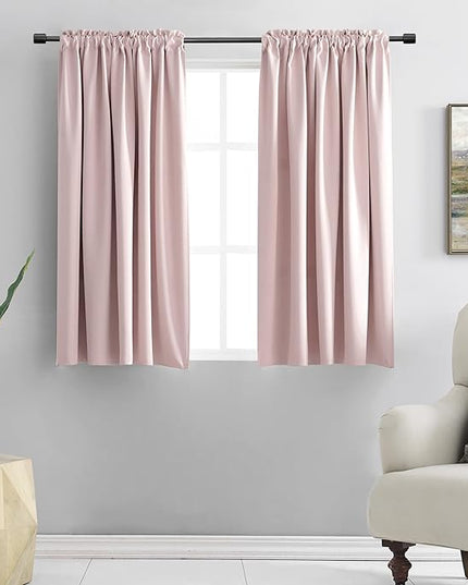 DONREN 48 Inch Length Blush Pink Curtains for Girls Baby Room - Light Pink Kitchen Room Darkening Thermal Insulated Curtains for Bathroom Small Window,52" Wide by 48" Long,1 Pair