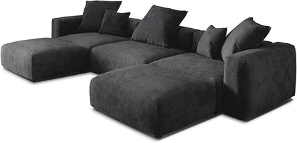 JACH 141" Oversized Modular Sectional Sofa, Deep 3-Seats Sectional Couch with Chaise Ottomans, Huge Plus Convertible Soft Sofas, Corduroy Minimalist Couches for Living Room, Apartment, Black