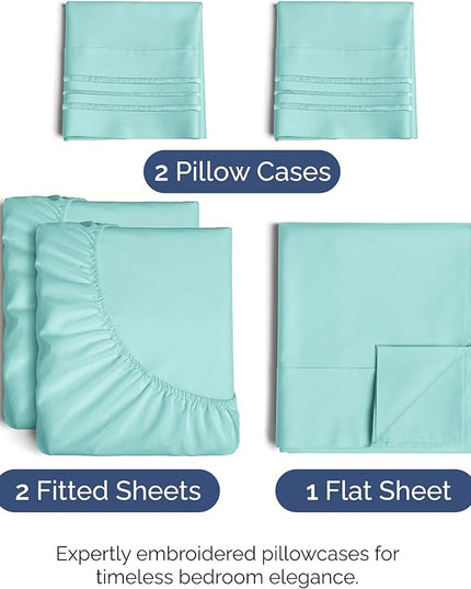 Split King Size 5 Piece Sheet Set - Comfy Breathable & Cooling Bed Sheets Set - Hotel Luxury Bedding for Women, Men, Kids, Teens, Boys & Girls - Deep Pockets, Soft, Wrinkle Free - Oeko-Tex - Spa Blue