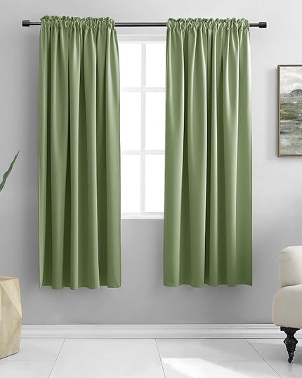 DONREN 72 Inch Sage Green Blackout Curtains for Craft Room - Thermal Insulated Room Darkening Rod Pocket Curtains (Set of 2 Panels,52 Inch Width)