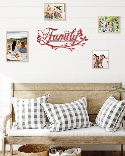 Family Where Life Begins Love Never Ends Word Sign Metal Wall Decor, Black Home Decor Wall Art Decorations, Letters Quotes Sign for Living Room Bedroom Kitchen Indoor Outdoor Decor(17.5", Red)