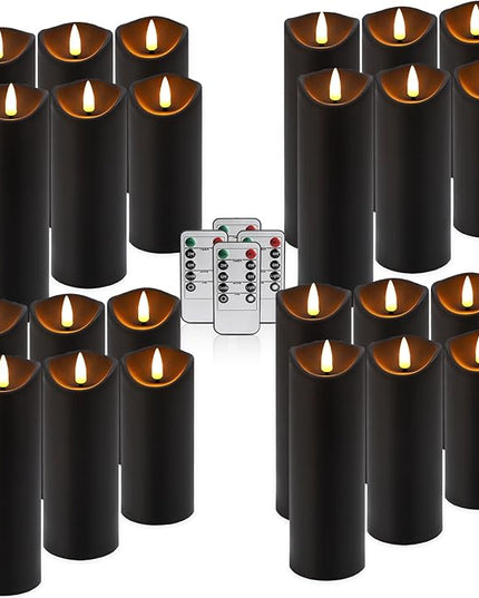 24 Pack Halloween Decoration Flickering Flameless Candles, Battery Operated LED Pillar Candles with Remote Control and Timer.for Home Decor (D2.2 xH 5" 6" 7" Black)