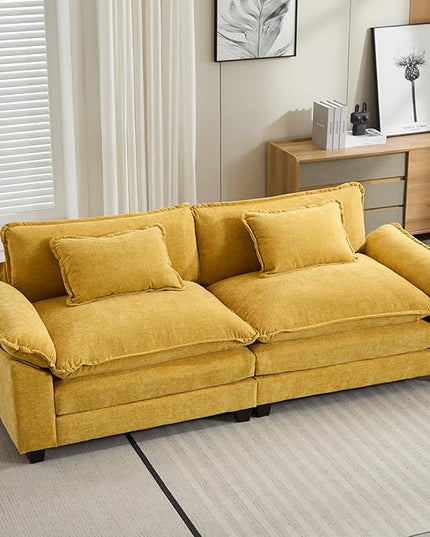86" Modular Sectional Sofa, Comfy Cloud Couch Sectional Sofa, Chenille Sofa Sleeper Deep Seat Sofa with Throw Pillows for Living Room (Yellow, 86"- Loveseat)