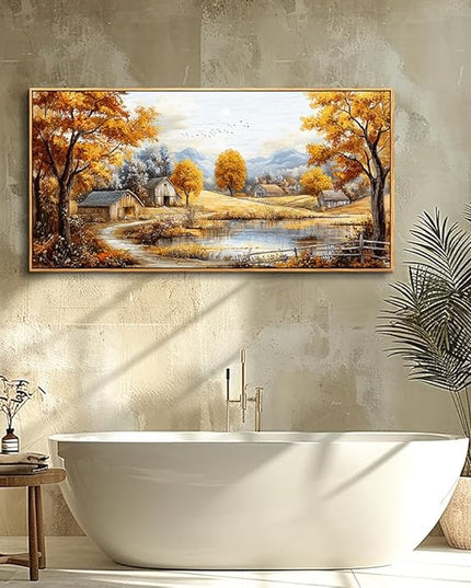 Wood Farmed Large Wall Decor For Living Room Canvas Wall Art For Office Modern Wall Decorations For Bedroom Autumn Forest Landscape Painting Farmhouse Pictures Artwork Room Home Decor 24x48 In