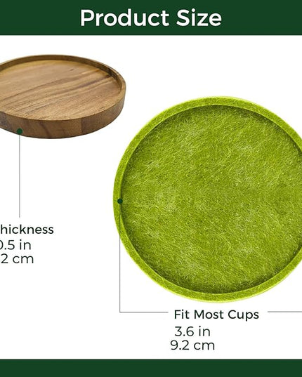 Acacia Wood Coasters Set of 8 with Holders, 4 Acacia Wood & 4 Absorbent Felt Pads, 3.6 Inches Fit Coffee Table, Home, Office, Bar, Offers Tabletop Protection, Stylish Decor and Ideal Gift