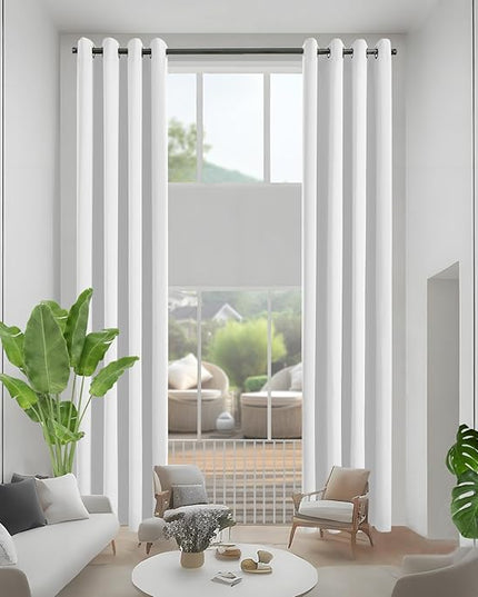 Blackout Curtains for High Ceiling, Extra Long Thermal Insulated Solid Grommet Window Curtains Drapes for 2 Story High Living Room Loft, Set of 2 Curtain Panels 52 W x 166 L Inches White