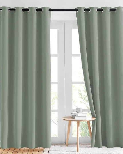 NICETOWN Blackout Sage Green Curtains 84 inch Length 2 Panels Set - Chic Thermal Insulated Grommet Room Darkening Window Drapes for Bedroom/Living Room, W52 x L84