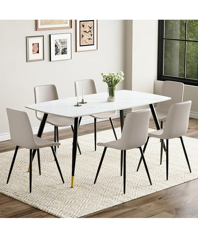 Dining Room Table Set for 6, Dining Table Set for 6 with Chairs, Sintered Stone Dining Set for 6, Easy to Assemble