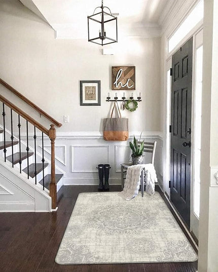 Lahome Vintage Medallion Area Rug - 3x5 Washable Entryway Rug Non Slip Distressed Carpet for Living Room Soft Grey, Throw Floor Carpet for Door Mat Entrance Bedrooms Office