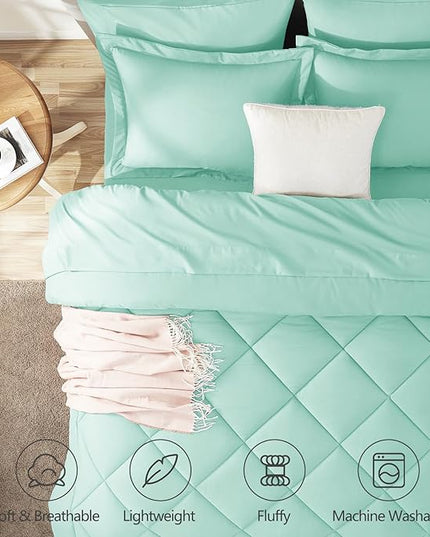 CozyLux Full Size Comforter Sets Mint Green - 7 Pieces Bed in a Bag Full, Luxury Soft Bed Set for All Seasons, Bedding Set with Down Alternative Comforter, Sheets, Pillowcases & Shams