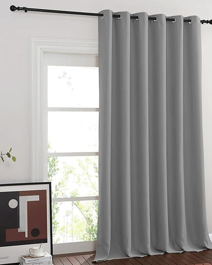 NICETOWN Room Divider Curtain 132 Inches Long, Wide Blackout Sliding Door Curtain for Bedroom, Room Darkening Privacy Window Curtain for Patio Door (1 Panel Set, Silver Grey, 80 x 132 Inch)
