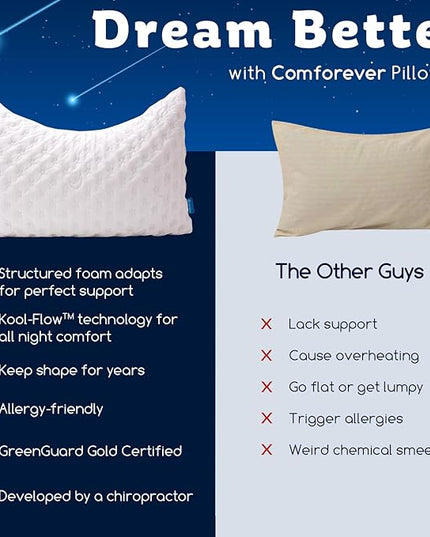 Cooling Side Sleeper Pillow for Neck and Shoulder Pain, Luxury Shredded Memory Foam Curved Bed Pillows for Sleeping Set of 2- Adjustable King Size- Washable Cover Crescent White