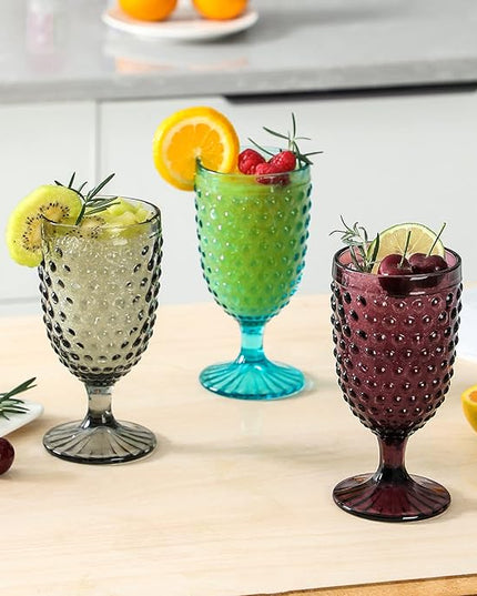 Hobnail Beverage Glass Goblet set of 6, 13 oz Hobnail Drinking Glasses Perfect for Dinner Table Parties Bars and Weddings