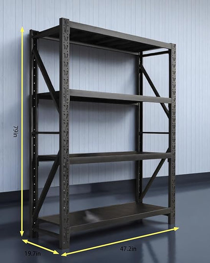 torage Shelves,Garage Shelving Heavy Duty Metal Adjustable Garage Shelves, Shelving Units Industrial Shelving for Warehouse(Black, W47.2*D19.7*H79)