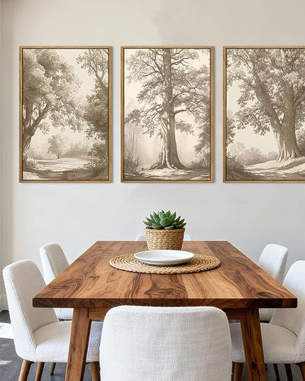 Large Wall Art Vintage Tree Wall Art Framed Tree Sketch Antique Painting Neutral Forest Artwork 16x24 Inch Set of 3 for Living Room Bedroom