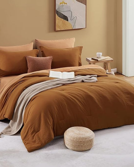 WRENSONGE Twin Comforter Set- 5 Pieces Terracotta Bed in a Bag, All Season Twin XL Bedding Sets with 1 Fitted Sheet, 1 Flat Sheet, 1 Pillow Sham and 1 Pillowcase