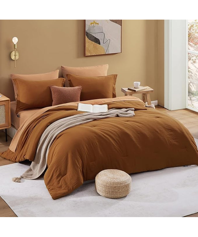 WRENSONGE Twin Comforter Set- 5 Pieces Terracotta Bed in a Bag, All Season Twin XL Bedding Sets with 1 Fitted Sheet, 1 Flat Sheet, 1 Pillow Sham and 1 Pillowcase