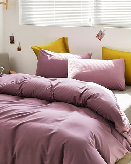 Luxlovery Purple Comforter Set Queen Pale Mauve Bedding Comforter Set Modern Solid Lilac Dusty Purple Blanket Soft Breathable Blanket Quilts 3 Piece Bedding Set for Women