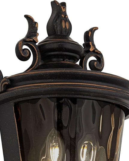 John Timberland Casa Marseille Vintage Outdoor Wall Light Fixture Veranda Bronze 17" Champagne Hammered Glass for Exterior House Porch Patio Outside Deck Garage Yard Front Door Garden Home