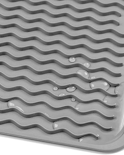 Silicone Dish Drying Mat for Multiple Usage,Easy clean,Eco-friendly,Heat-resistant Silicone Mat for Kitchen Counter,Sink,Bar,Bottle,or Cup Grey M 17 inches x 6 inches