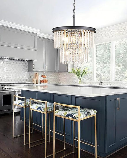Crystal Chandelier, Black & Bronze Luxury 9-Light Ceiling Hanging Pendant Chandelier Lighting Fixture for Foyer, Dining Room, Bedroom, Hallway, Bar, Kitchen Island