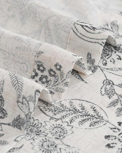 Lazzzy Floral Linen Farmhouse Curtains 63 Inch Length Drapes for Living Room Bedroom Pattern Light Filtering Country Vintage Curtain Grommet Top, 2 Panels, Black on Beige