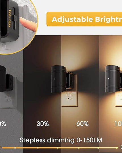 L LOHAS LED Night Light, Dimmable Night Lights Plug into Wall,2 Pack Nightlight for Kids,180° Rotatable, 3000K 0-150LM Dimmable Night Lights with Dusk to Dawn Sensor for Children Room Bathroom